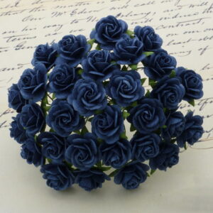 NAVY BLUE MULBERRY PAPER OPEN ROSES