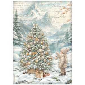 Papier de riz A4 -arbre au bord du lac-